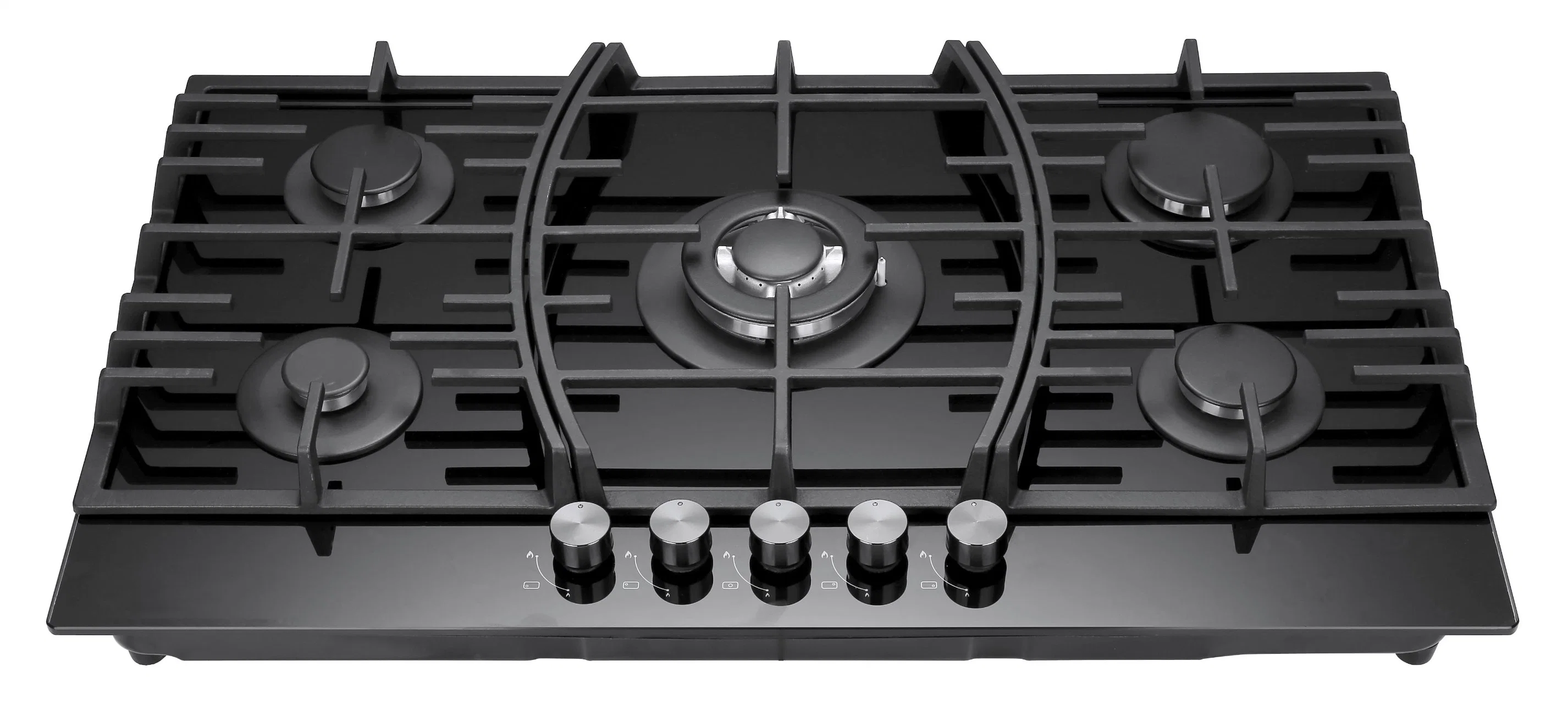 Cast Iron Pan Support Tempered Glass 5 Burner Gas Stove