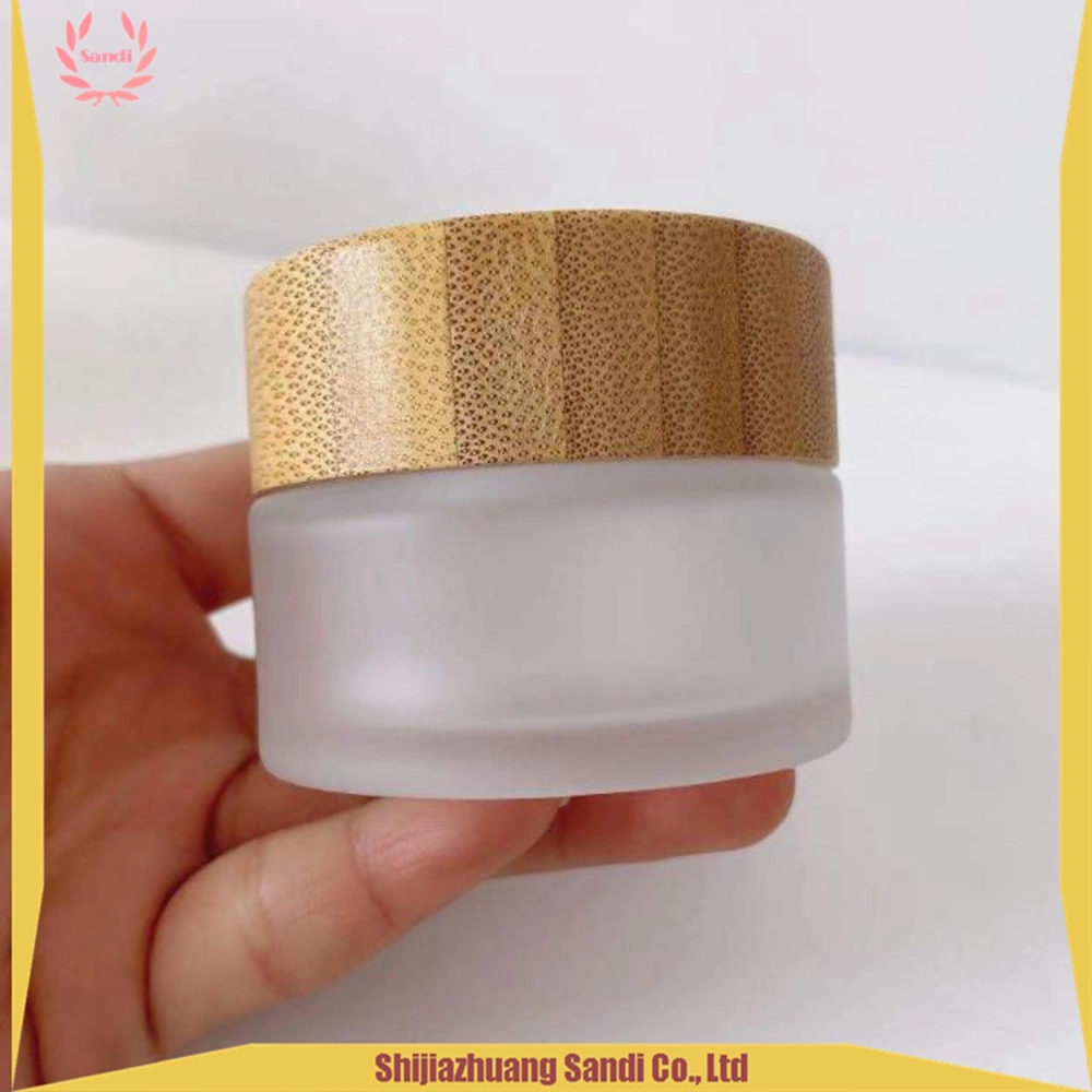 5ml 15ml 30ml 50ml 100ml Clear Frosted Empty Glass Cosmetic Cream Jar with Natural Bamboo Lid