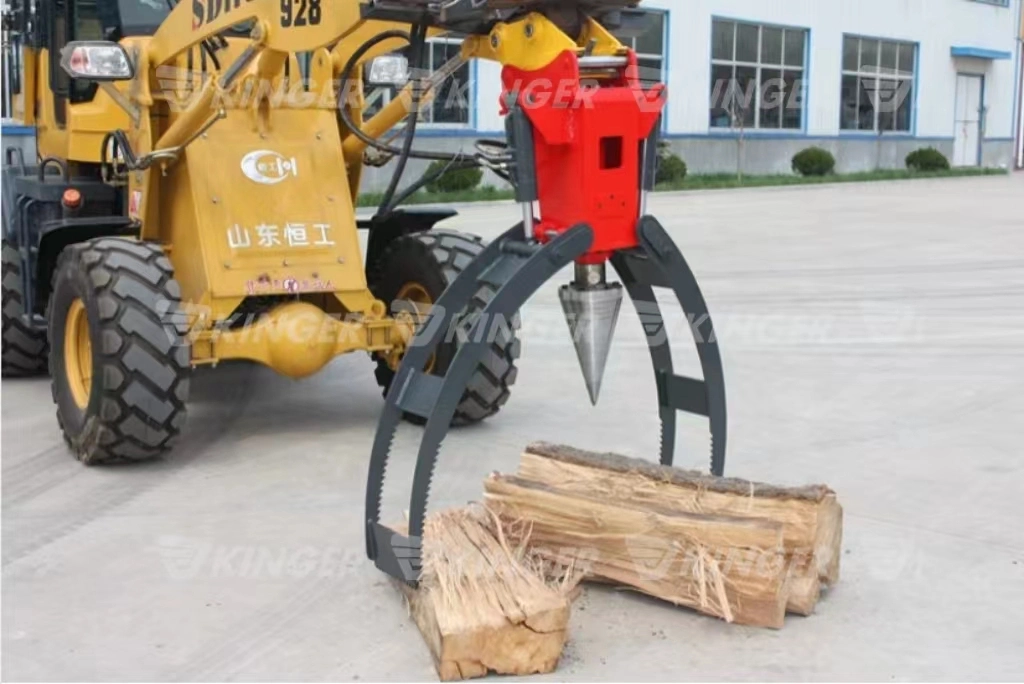 Kinger CE Certicifate Supplier High quality/High cost performance  Cone Tip Excavator Hold Log Wood Firewood Cutting Machine