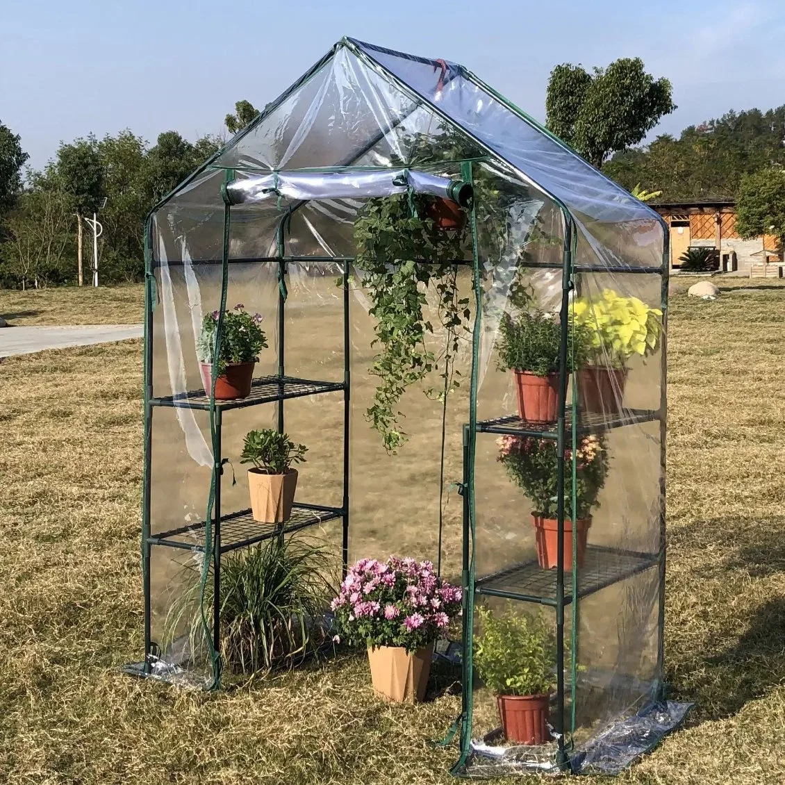 El patio jardín personalizado plástico pequeño Polytunnel andando en invernadero de flores y sandía