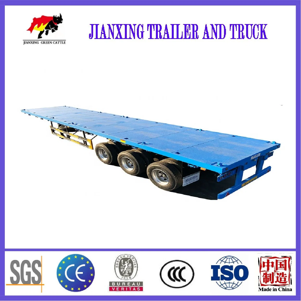 Jianxing Good Product Used Shipping Container 20FT 40FT Flatbed Semi Trailer 3 Axle Flat Bed Truck Trailer with Container Lock for Sale