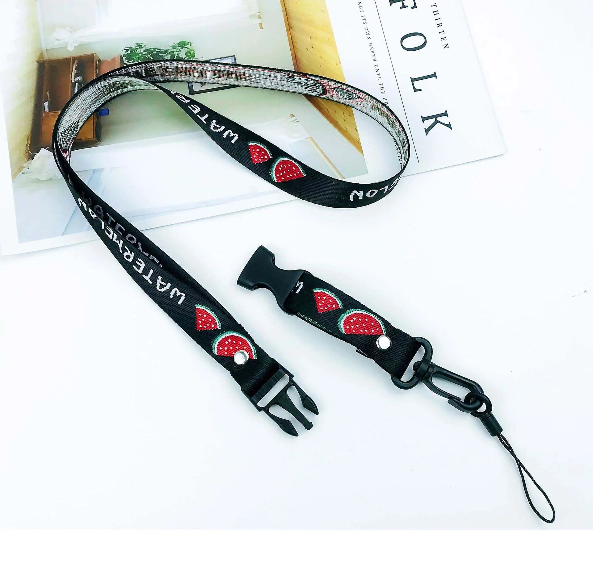 2cm Insertion Buckle Can Be Removed with Flowers Embroidery Long Wide Version of The Trendy Brand Mobile Phone Lanyard Safety Buckle Work Document Strap