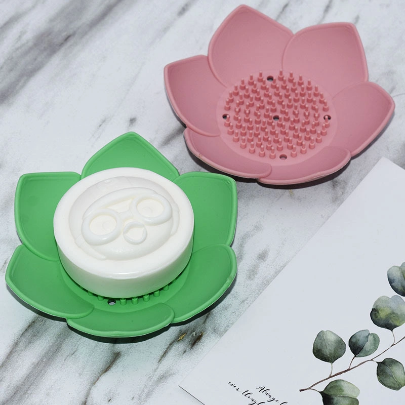 for Bathroom Shower Accessory Lotus Flowers Soap Dish Silicon Soap Holder Non-Slip Flexible Soap Tray