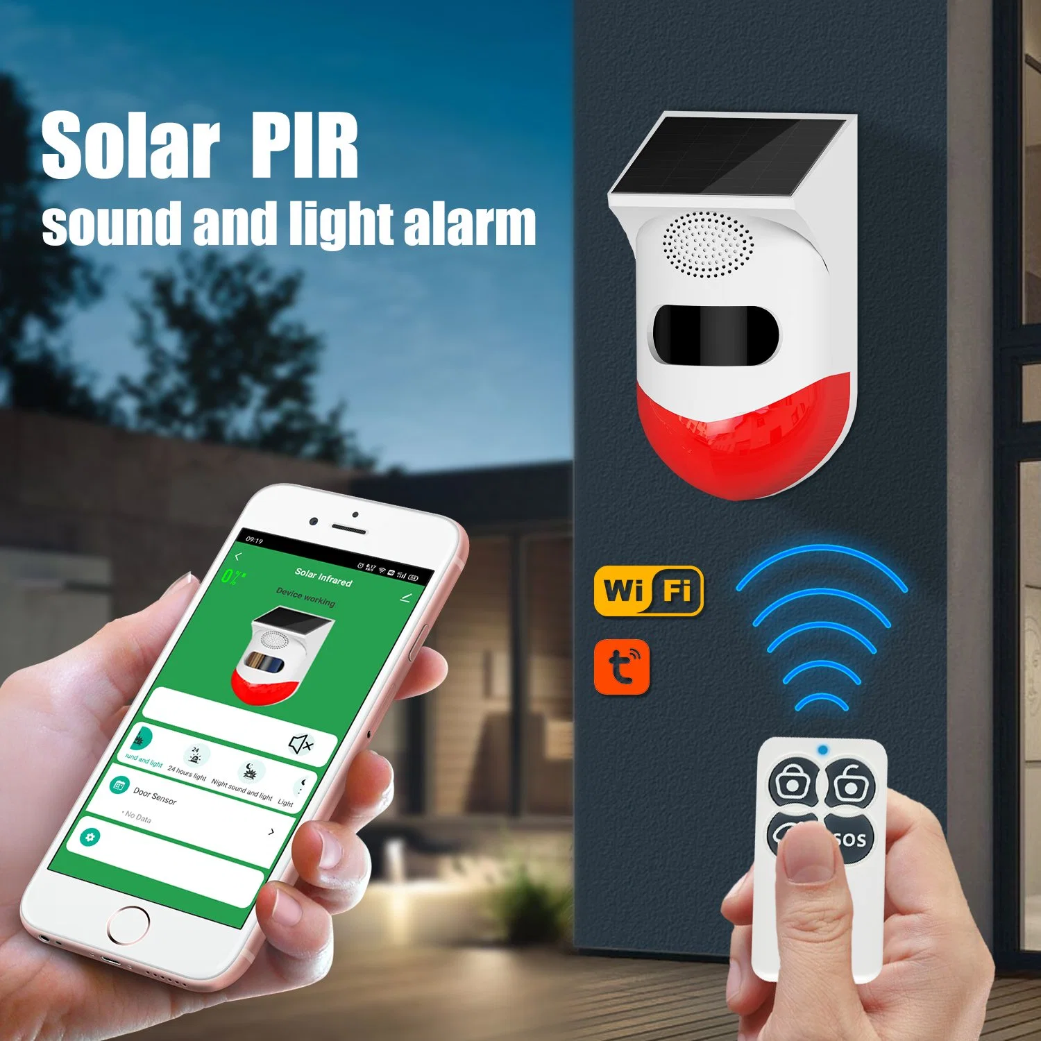 Outdoor IP67 Waterproof RF Remote Control Tuya Solar WiFi Motion Sensor Alarm