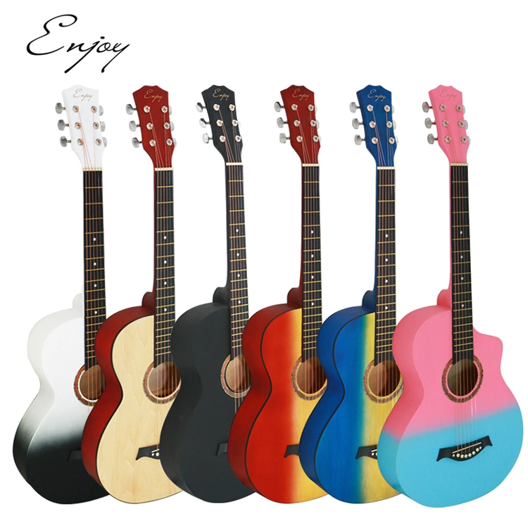 Factory OEM Musical Instruments Cheap 38inch High Gloss Wooden Guitar Basswood Folk Guitar Cutway Jazz Guitar Colorful Acoustic Guitar for Beginners/Students