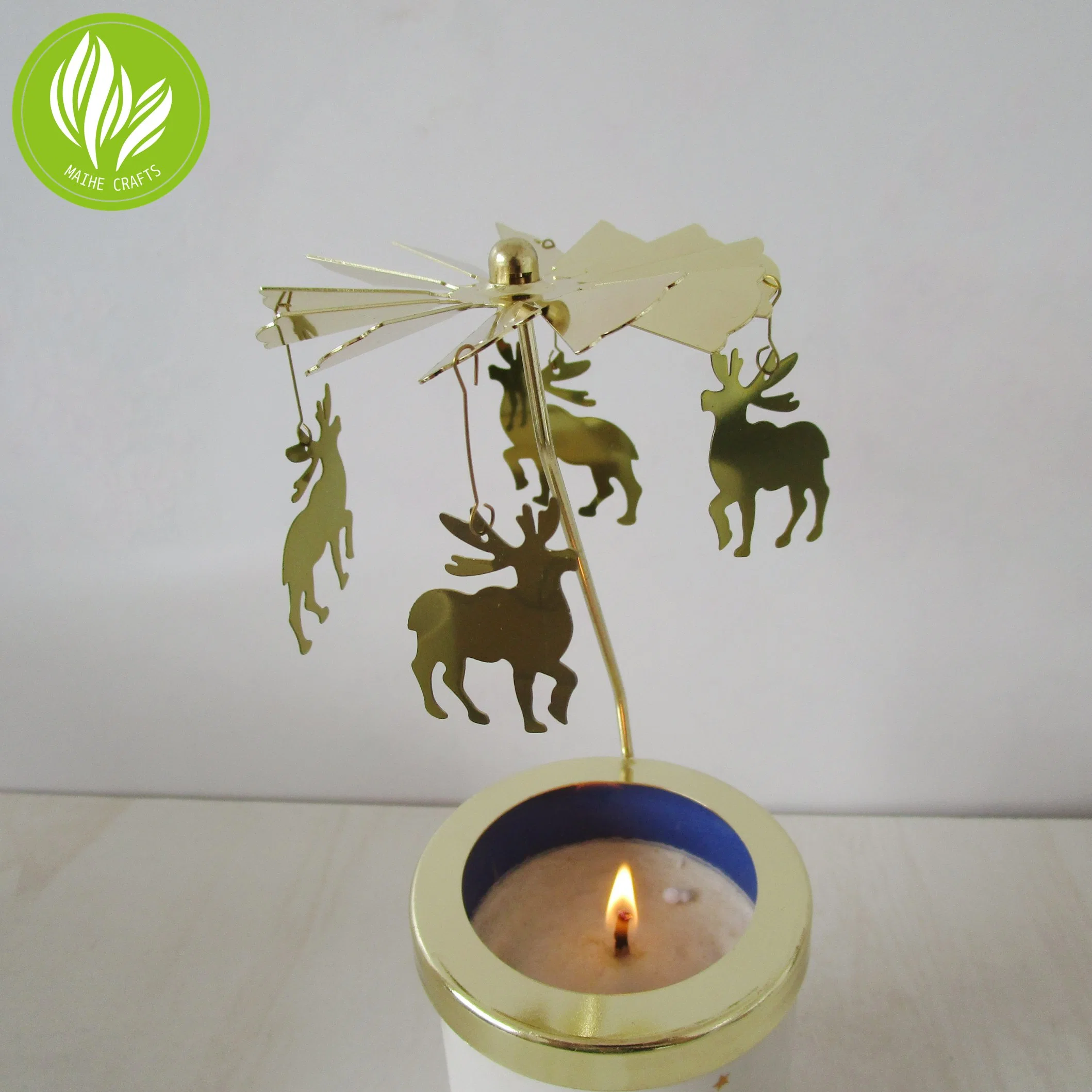 Cute Deer Design Metal Rotating Candlestick Home Decoration Animal Candle Gift