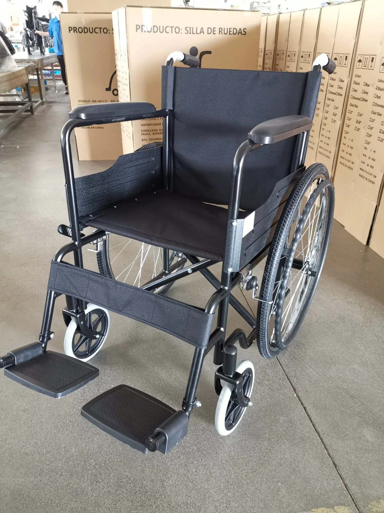 Faltung Basic Manuell Stahl Rollstuhl Economy Standard Chrom Foshan 809 Für Patienten Home Care ältere Mobilität Wheel Chair medizinische Geräte Krankenhaus FDA CE