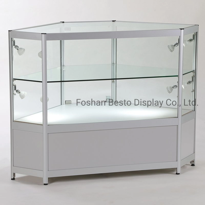 Aluminium Glass Corner Showcase Display Counter Cabinet for Retail Display by 750mm W X 750mm D X 900mm H