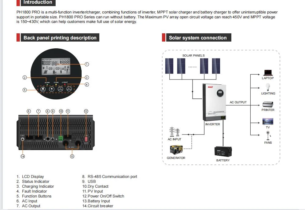 Debe Hybrid Solar Inverter 5200W 3000W Pure Sine Wave Hybrid El inversor solar funciona con batería de litio Power Pack