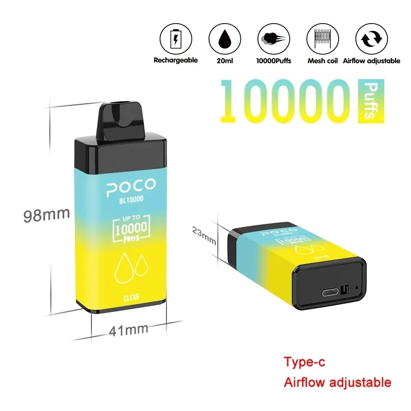 Entrepôt européen en Allemagne Poco10000 Puffs Vape jetable Poco Bl 10000 Cigarette électronique Stylo Vape Rechargeable Débit d'air réglable 20ml 15 saveurs Dispositif.