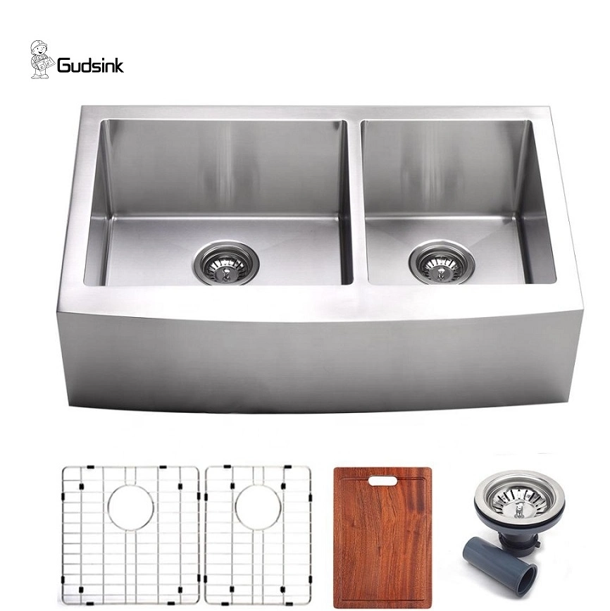 Gudsink High-Quality Farm House Handmade Sink Double Bowl 304 Stainless Steel