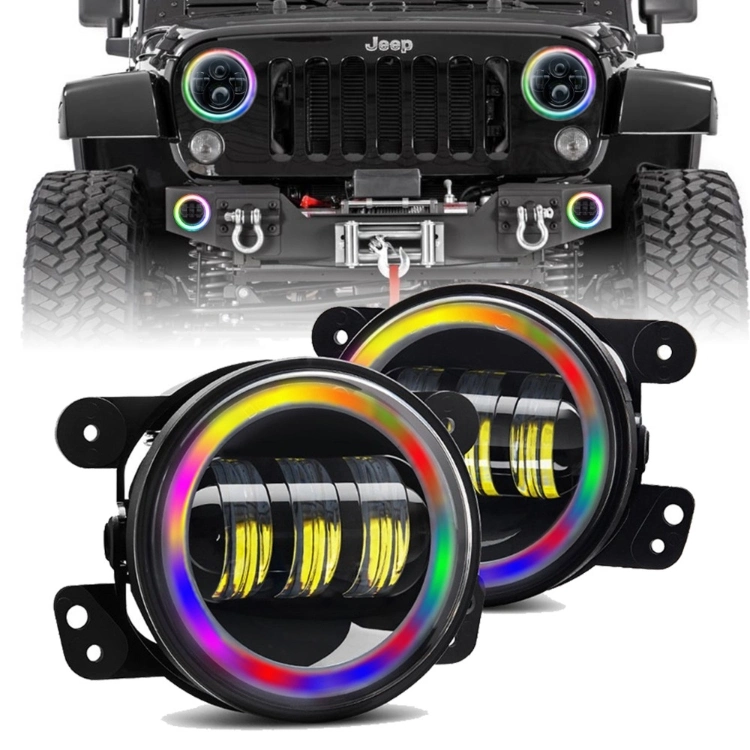 30W 4 Inch Round LED Fog Light for Jeep Wrangler Jk Lj Tj RGB Halo Ring 4" LED Passing Lamp