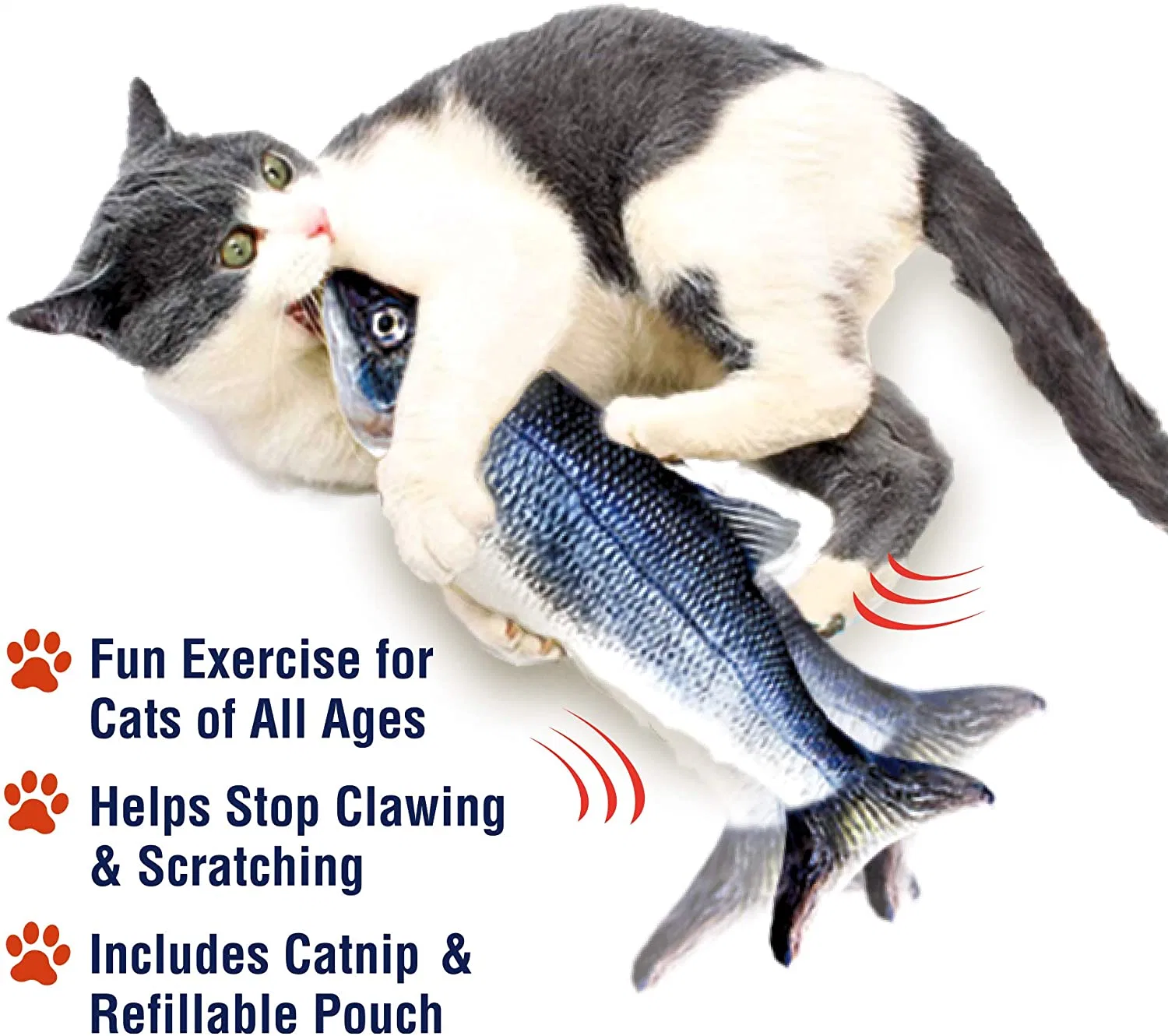 Flippity Fish Cat Toy, Flops and Wiggles Like a Real Fish, Includes Fishing Pole and Catnip