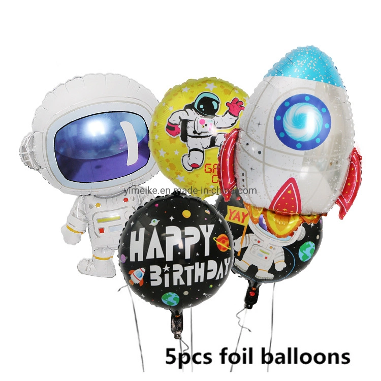 Baby Birthday Astronaut Theme Party Decorated with Cartoon Astronaut Rocket Spacecraft Aluminum Foil Balloon Set