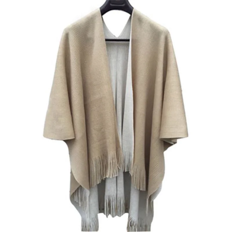 Super European and American Style Warm Knitting Double-Sided Split Tassel Cape Cape Scarf Cape Cape