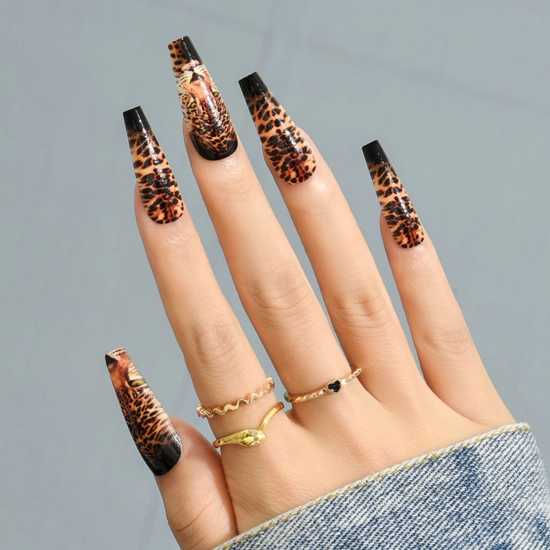 Cross-Border Exclusive for Wearing Nail Long Ballet Nail Art Leopard Snake Nail Patch Finished Product Fake Nail Nail Satch