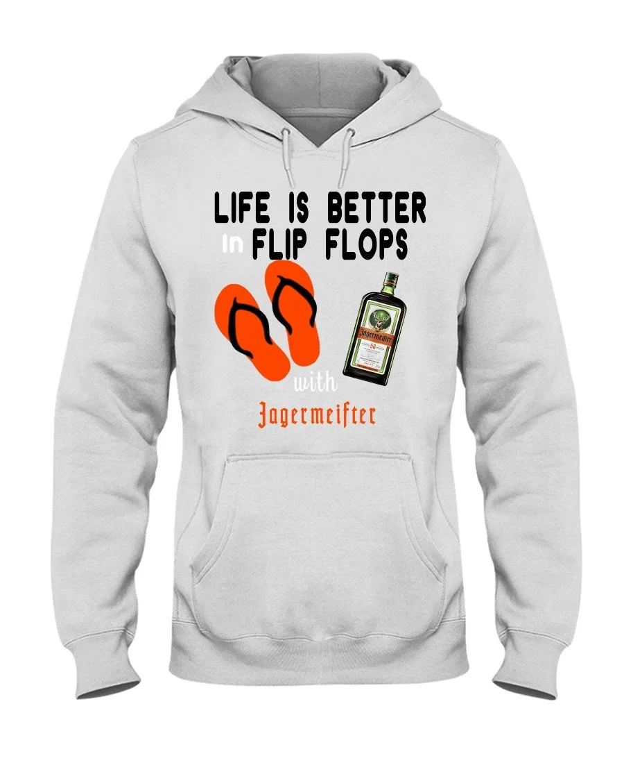 La vie est meilleure en tongs avec un sweat à capuche gris "Funny Life Is Better in Flip Flops with Jagermeister"