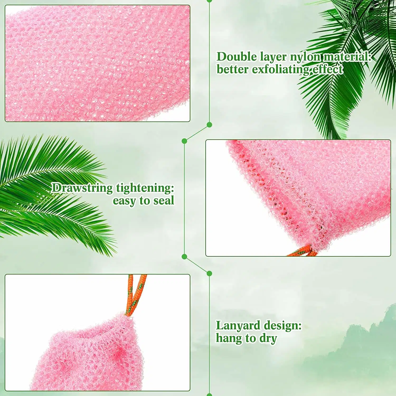 Premium Durable Exfoliating Mesh Pouch Soap Saver Scrubber Nylon Cotton Mesh Soap Bag for Foaming Drying Soap