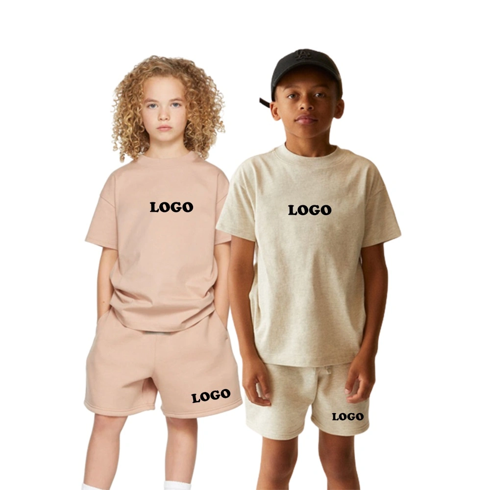 Custom OEM ODM Luxus Baumwolle Sommer einfarbig Massiv Blank Kinder Jungen Trainingsanzug Mädchen Kinderkleidung 2-teilige T-Shirt Shorts Sets für Kinder tragen