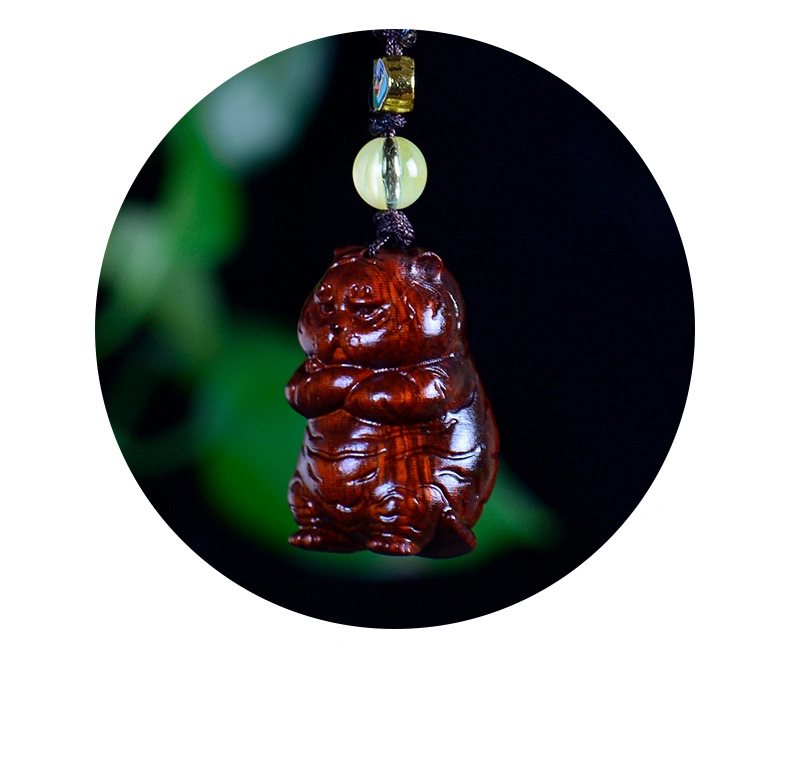 Red Sandalwood Carved Small Tiger Keychain Decorations for Car Decoration