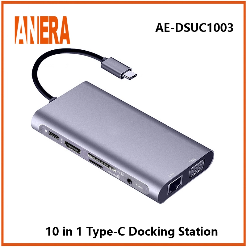 Plena tipo C para HDTV Adaptador USB 3.0 HUB 10 en 1 de la tarjeta de Múltiples pantallas Leer Powered tipo C de la estación de acoplamiento para portátiles.