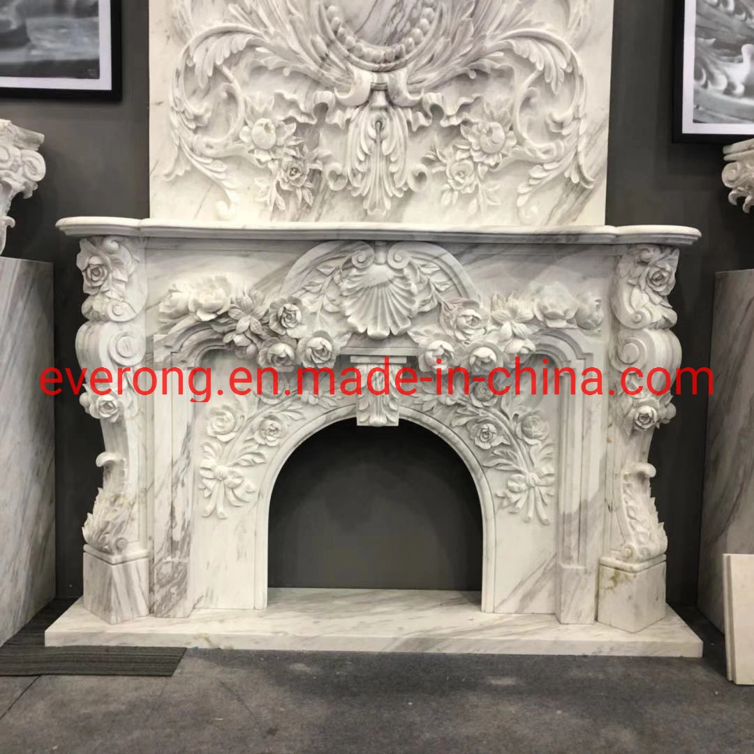 Popular Design Natural Stone Fireplace with White/Beige Marble