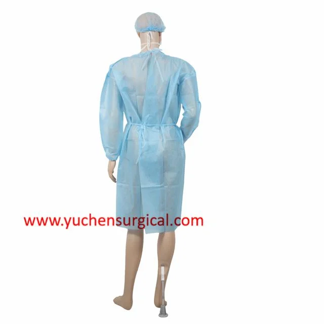 Medical Non Sterile SMS/PP Non-Woven Surgical Isolation Gown Knitted Cuff 115X137cm