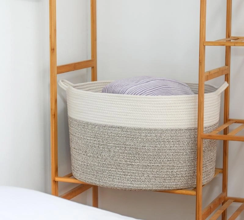 Wholesale/Supplier Folding Easy Shipping Extra Large Woven Natural Fabric Cotton Rope Thread Toy Storage Laundry Basket with Handle