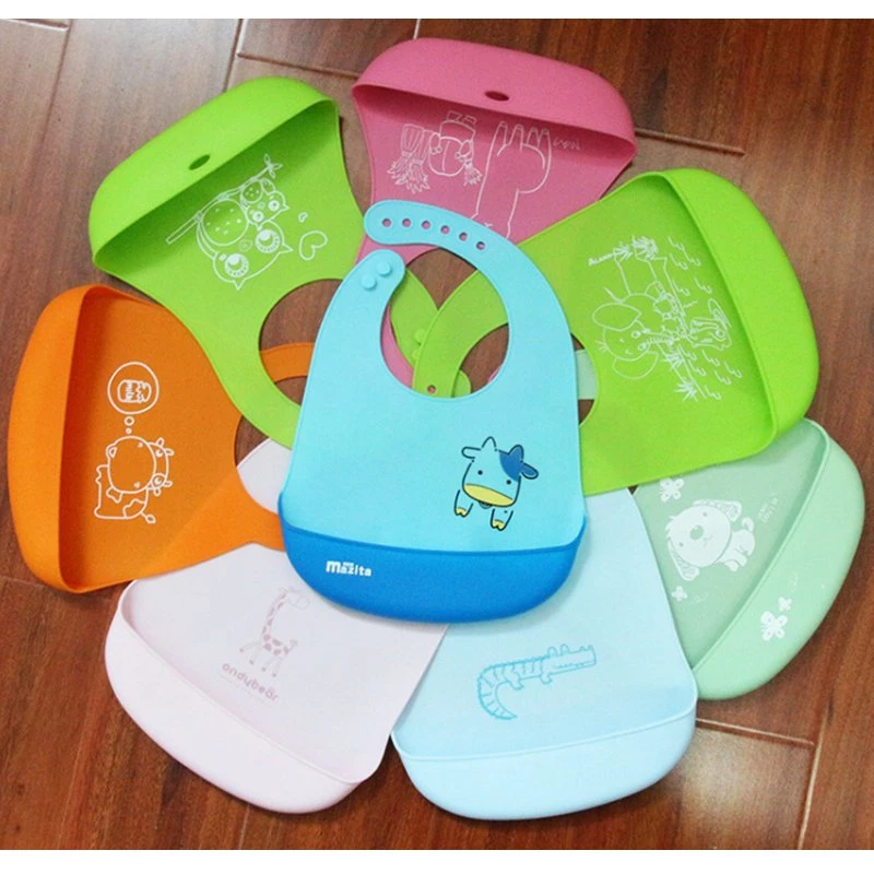 BPA Free Customized Printed Logo Multi Colored Soft Infant Waterproof Silicone Baby Bib