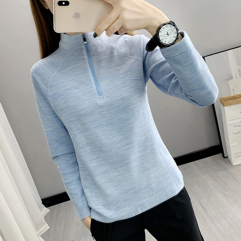 Thin Velvet Long-Sleeved T-Shirt Women's Half-Cardigan Stand-up Collar Pullover Sweater