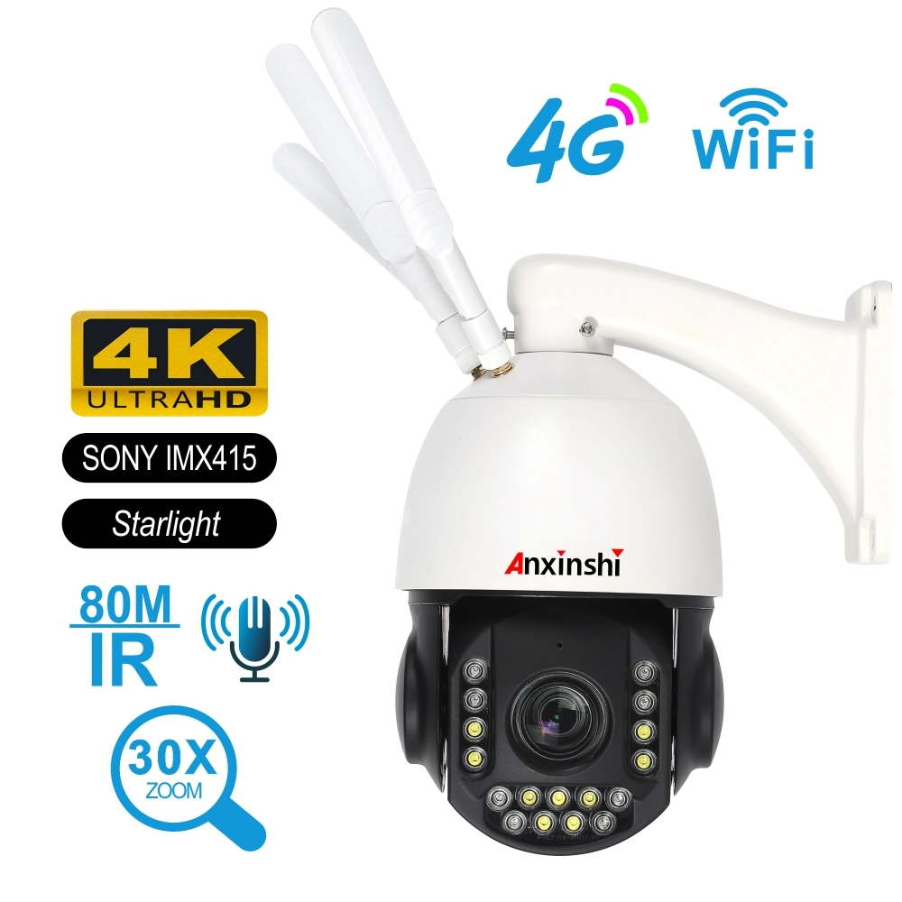 Anxinshi Super 4K 4G com câmera de segurança sem fio 30X Zom Camhi APP Câmara IP
