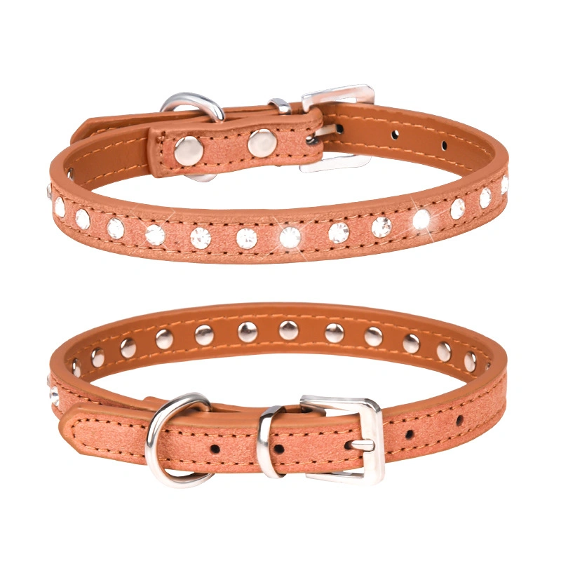 Diamond Studded Velvet Pet Collar Rhinestone Dog Collar Kitten Collar Leash Set Dog Supplies Pet Collar