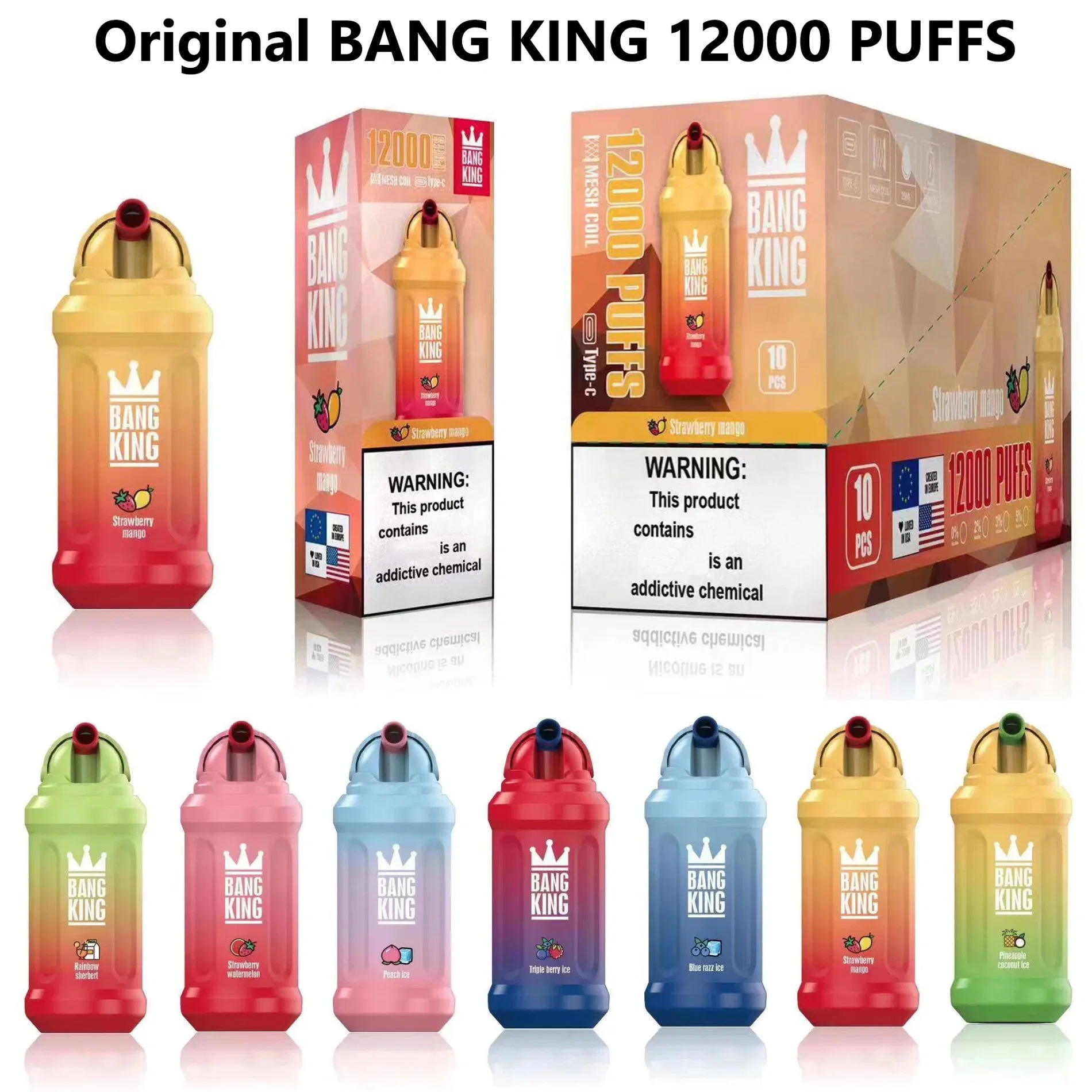 Europe Wholesale 12000puffs Bang King 20 Flavors 12K Puffs Rechargeable 650mAh Battery Prefilled 23ml Cartridge Pod Vapor Pen