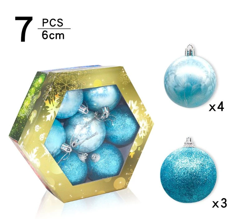 6cm 7PCS Kunststoff Glitzer Ornamente bruchsicher Weihnachtskugel Set für Indoor Weihnachten Hängende Dekoration Kugel