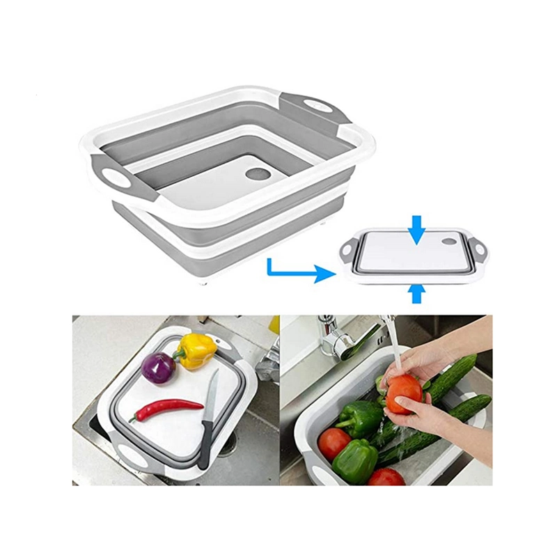 Multif-Anctional Portable 3 in 1 Portable Folding Silicone Cutting Chopping Board