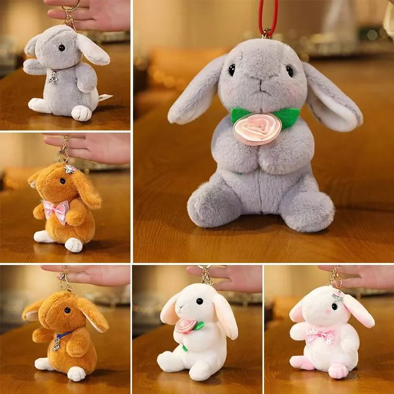 حلقة مفاتيح مصنوعة من الدلاية مصنوعة من نسيج البلش الأرنب الصناعي Cute Little White Rabbit Doll حقيبة حمل حقيبة حمل حقيبة حمل هدية معلقة