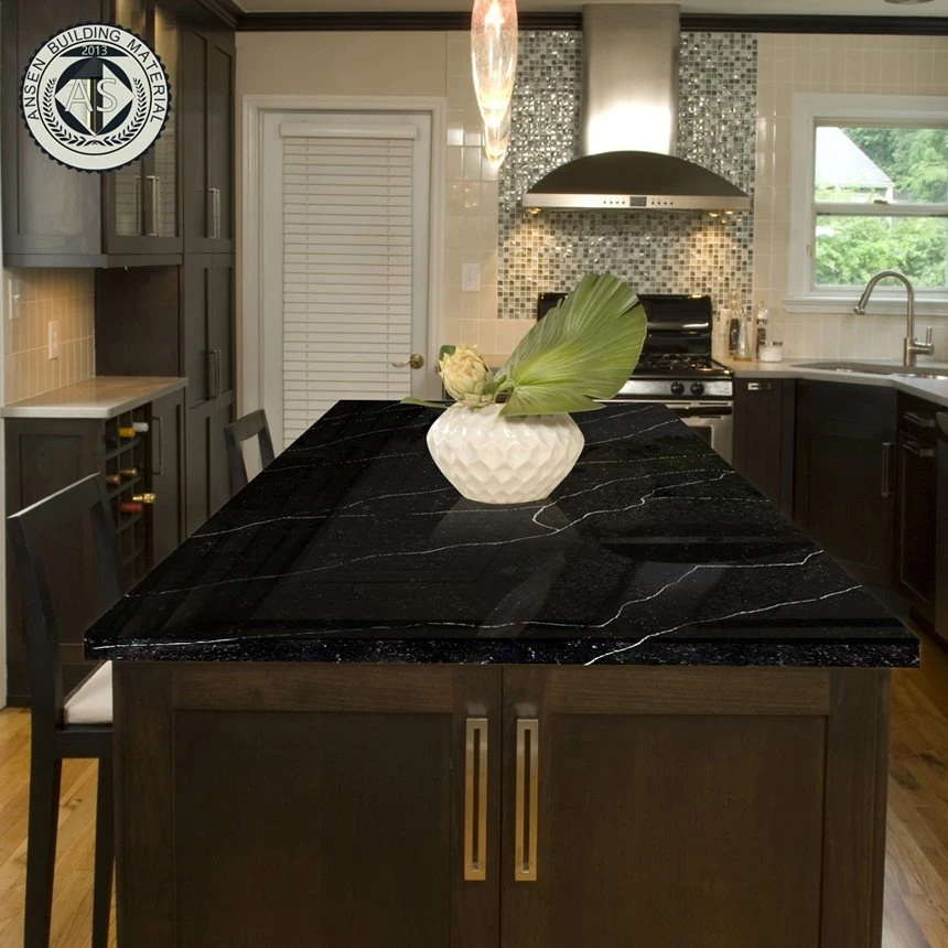 Prefab Wholesale cuisine comptoir Quartz Slab Calacatta Quartz artificiel noir Pierre