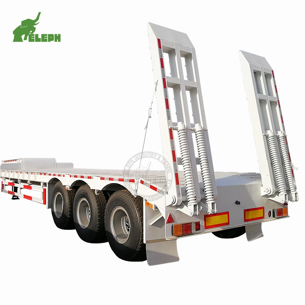 Second Hand Heavy Duty Cargo 40 FT Platform Long Excavator Transport Lowbed Semi Truck Trailer