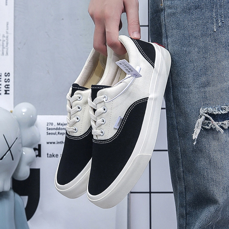 Fashion Men Black White Color Matching Walking Style Vulcanized Shoes