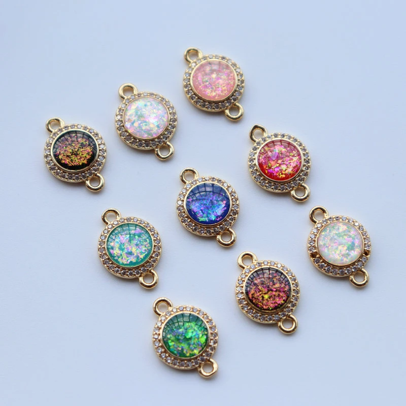 14K Gold-Plated Accessories Imitation Opal Zircon Series Double Button Round Pendant Jewelry DIY Bracelet Accessories