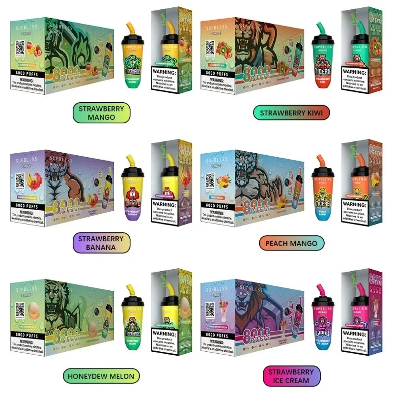 Nuevo diseño Supbliss Bingo 8000 inhalaciones Milktea desechables Copa Vape