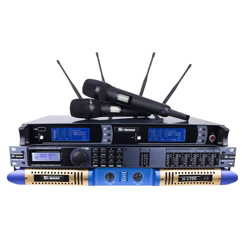 UHF Wireless Microphone Skm9000 Audio Processor D260 2 Ohms Stable 2X3600W Digital Amplifier