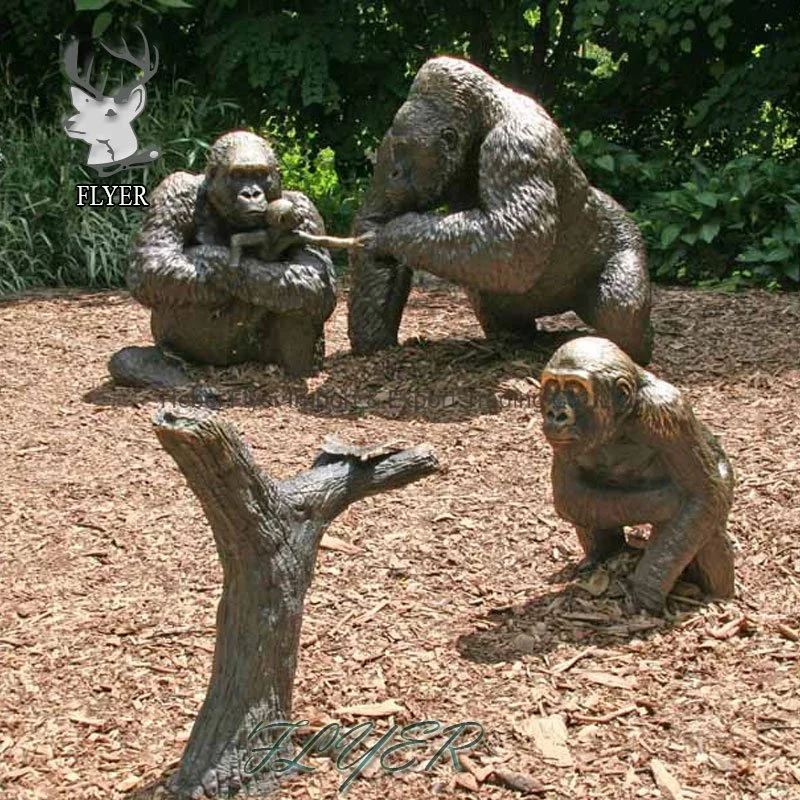 Viva el metal de gran tamaño chimpancé animales Gorila de bronce escultura Estatua de la decoración de jardín