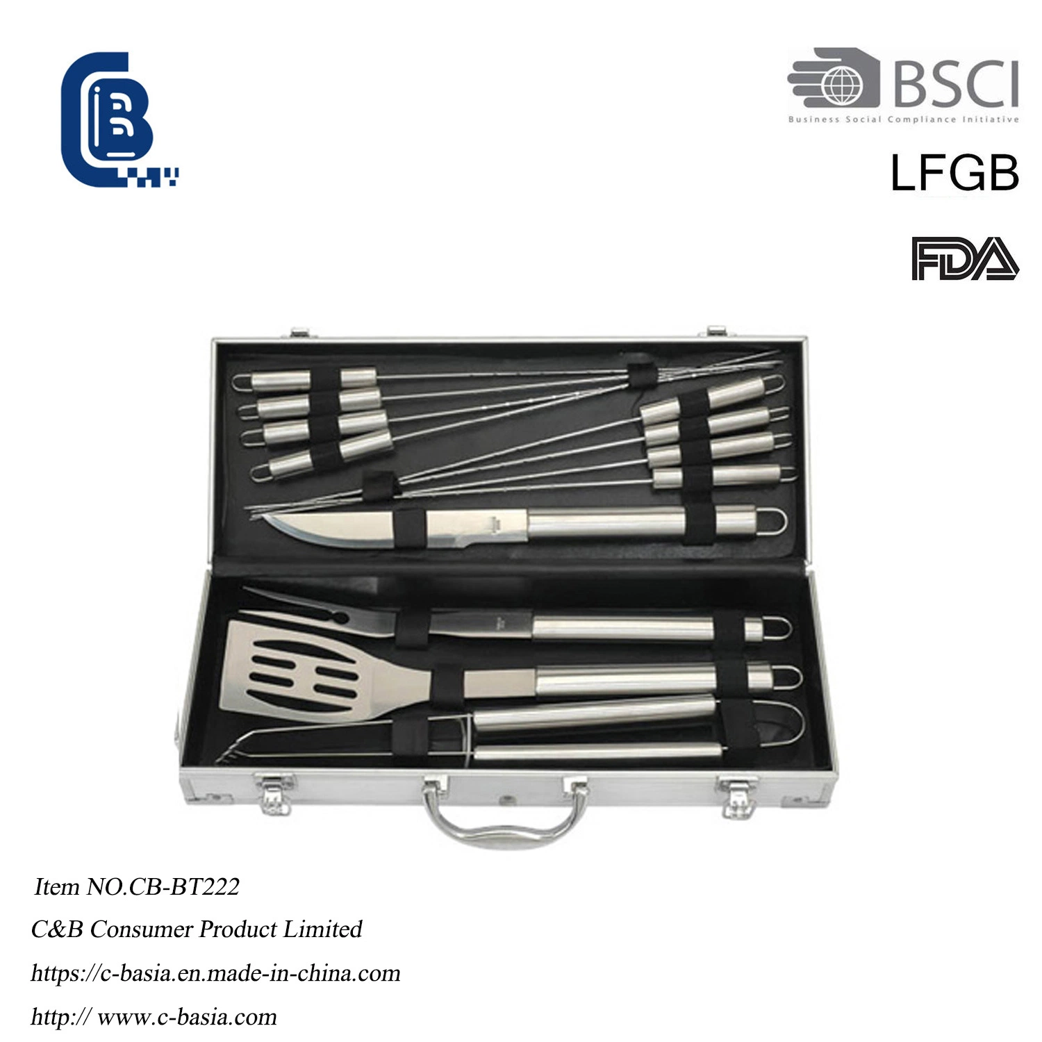 High Quality 13PCS Stainless Steel BBQ Grilling Tools with Portable Aluminum Case, Barbecue Grill Tool Set 6