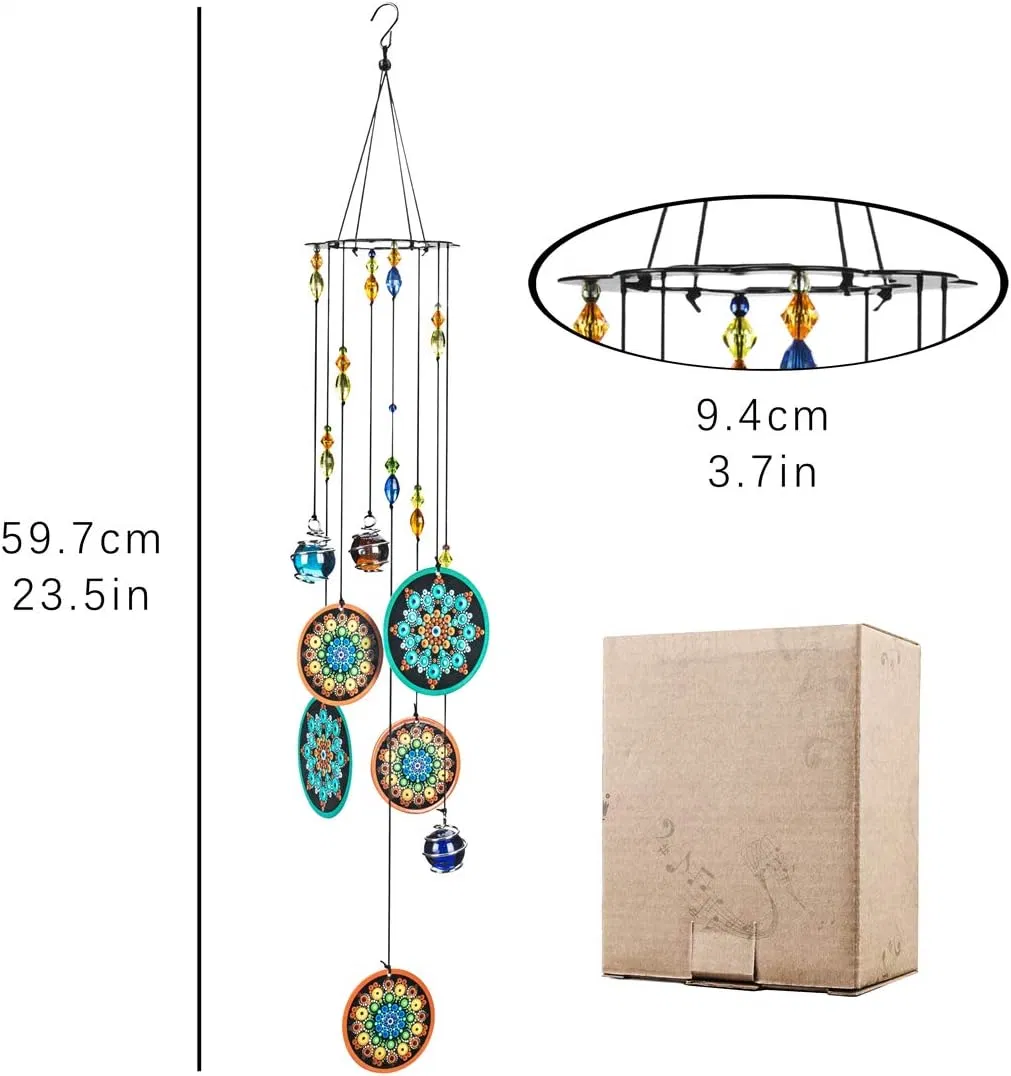 Home Gift Flower Wind Chimes Outdoors with Colorful Glass Beads Deep Tone Memorial Sympathy Window Garden Hanging Windchimes for Outside