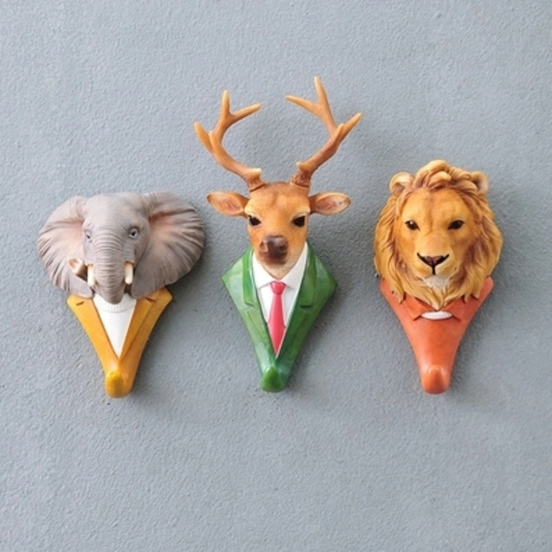 Animal Head Coat Hook Resin Crafts Nail-Free Key Hanger Wall Storage Hooks