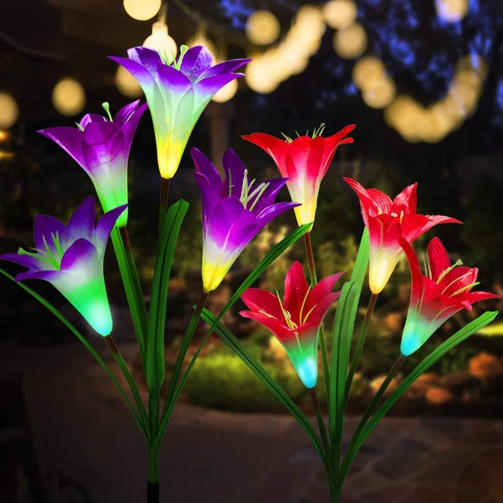 Solar Garden Stake Lights Multi-Color Changing Lily Solar Artificial Flower Light Stem for Patio