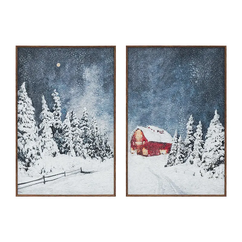 Modern Home Decor Natural Scene Xmas Picture Painting Christmas Theme Framed Canvas