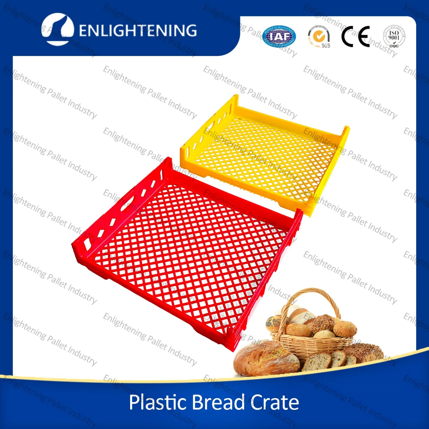 725X650X150mm Heavy Duty Food Grade Hygenic Mesh Vented Large Big Grey Blue Bakery PP Stackable Plastic Bread Crates with Moving Dollies/Trolleys