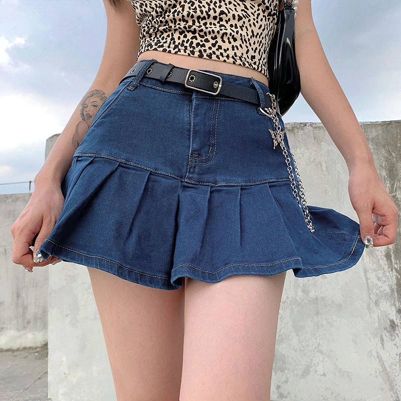 New Casual Women's Half Length Denim Skirt Youth Sexy Two Piece Anti Slip Elastic Denim Skirt